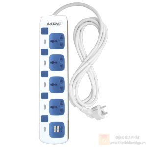 Ổ cắm di động 3 ổ cắm đơn đa năng + 2 ổ cắm sạc USB