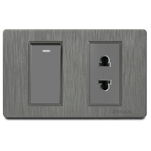 Bộ công tắc đơn 2 chiều và ổ cắm 2 chấu Grimma, mặt nhựa vân xước G8 series G8K12SK2